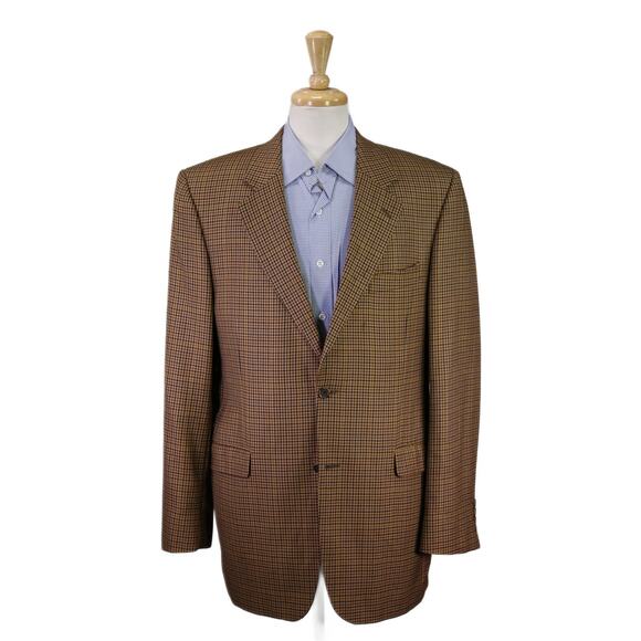 Jack Victor Brown Black Gingham Check 100% Cashmere Blazer Sportcoat 42L - Picture 1 of 9